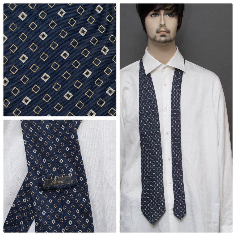 Brioni Men's Navy Geometric Silk Necktie VGC